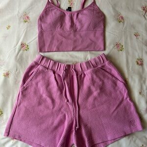 Victoria’s Secret PINK Active Pink Ribbed Tank and Shorts Set